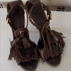 BCBG Max Azria brown tassel 4” heels